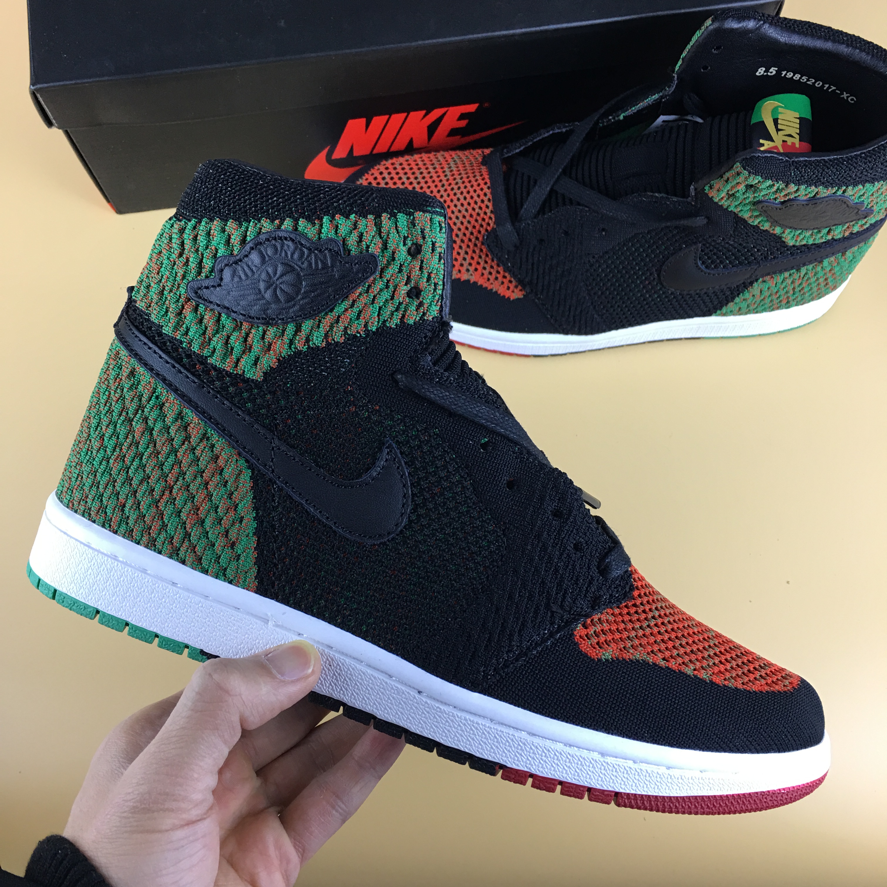 New Air Jordan 1 Flyknit BHM Black Orange Green Shoes - Click Image to Close